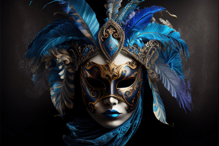 Beautiful woman with Venetian mask over dark background. Carnival concept. generative aiの素材
