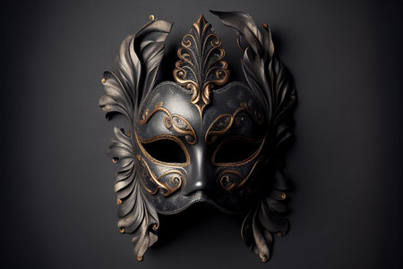 Beautiful Venetian mask on black background, close-up generative aiの素材