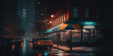Night traffic on the streets of New York City. Long exposure. generative aiの素材