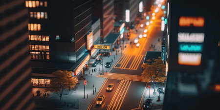 Night view of a street in Tokyo, Japan. Toned. generative aiの素材
