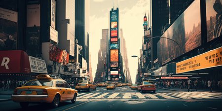 s Square, featured with Broadway Theaters and huge number of LED signs, is a symbol of New York City and the United States. generative aiの素材