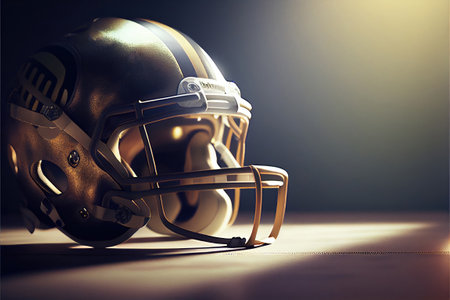 American football helmet and ball on a dark background. 3d rendering generative aiの素材