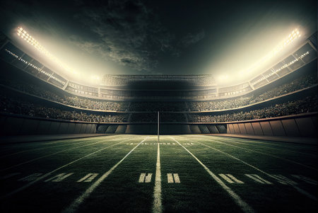 American football stadium at night with lights and shadow. 3D Rendering generative aiの素材