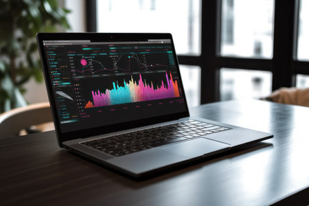 laptop with stock market data on screen, stock market data concept generative aiの素材