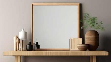Mock up poster frame in modern interior background, 3d render  generative ai illustrationの素材