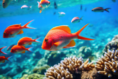vibrant underwater scene in great barrier reef, vibrant marine life, generative AI illustrationの素材