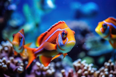 vibrant underwater scene in great barrier reef, vibrant marine life, generative AI illustrationの素材