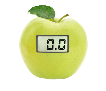 Healthy food, Green apple with scale isolated on white transparent backgroundの写真素材