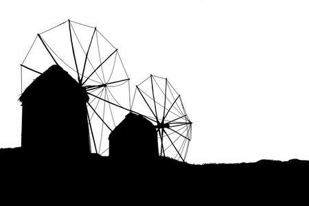 Windmill silhouette isolated on white transparent background, Mykonos island, Greeceの写真素材