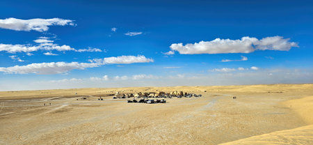 Desert film set location in the Tunisian desert with clear blue skyの写真素材