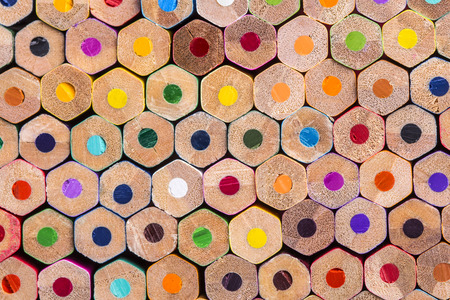 Close up macro shot of color pencils pile