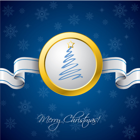 Christmas ribbon card in blueのイラスト素材