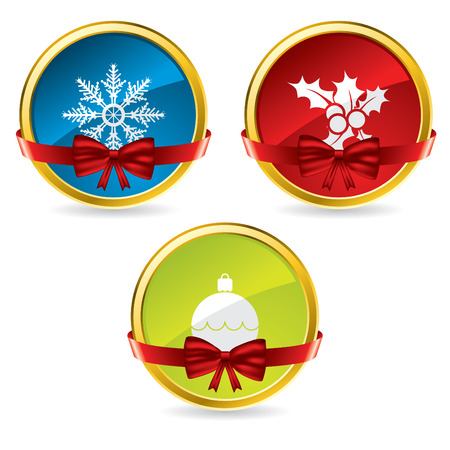 Christmas buttons with bow and ribbonのイラスト素材