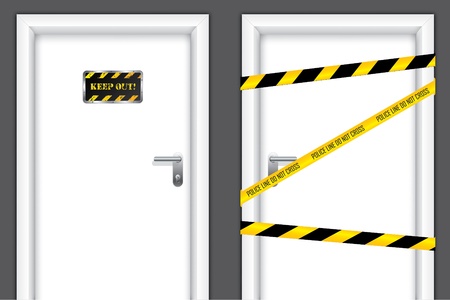 Doors with caution messages and forbidden entrancesのイラスト素材