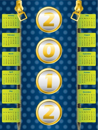 2012 zipper calendar on dotted blue backgroundのイラスト素材