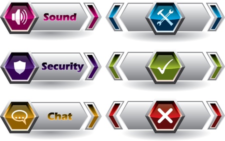 Cool new web button set of six with various symbolsのイラスト素材