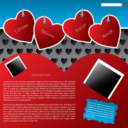 Website template design with heart background and hanging heart labelsのイラスト素材