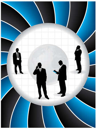 Twirling business background design with globe and business peopleのイラスト素材