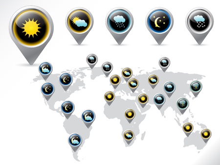 Shiny weather icon set with world mapのイラスト素材