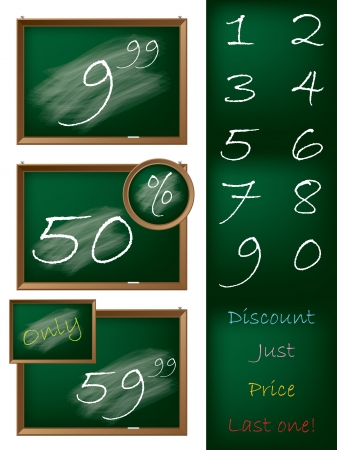 Blackboard theme shopping label set with handdrawn discountsのイラスト素材