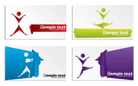 Business card set of four with origami figuresのイラスト素材