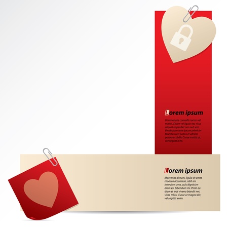 Banners with attached notepaper and heart on white backgroundのイラスト素材