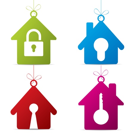 Hanging mortgage label set with different symbolsのイラスト素材