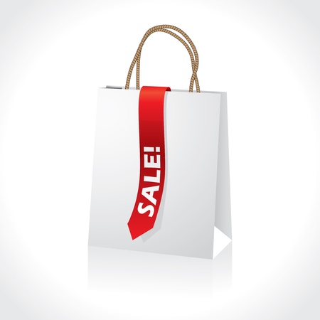 Shopping white paperbag with red sale ribbonのイラスト素材