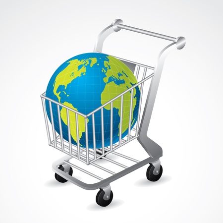 Shopping cart carrying the globe on white backgroundのイラスト素材