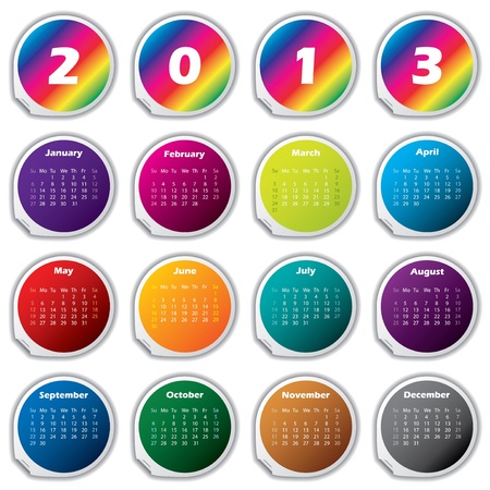 2013 raibow calendar with separate stickers for monthsのイラスト素材