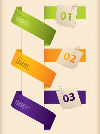 Infographic design with colored ribbons and notepapersのイラスト素材