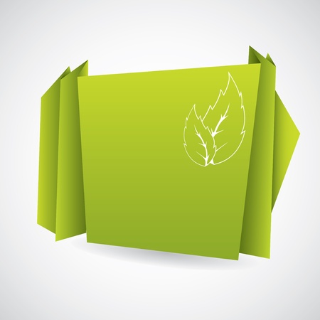Green eco origami paper design with leafのイラスト素材