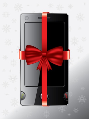 Cell phone as christmas gift with snowy backgroundのイラスト素材