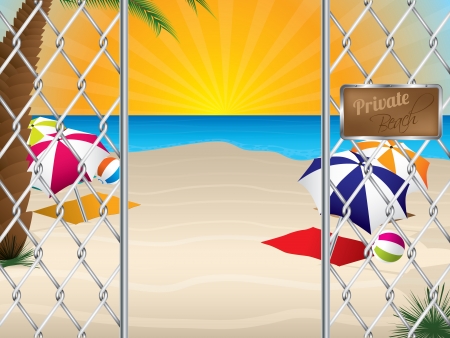 Private sandy beach entrance with wired fenceのイラスト素材