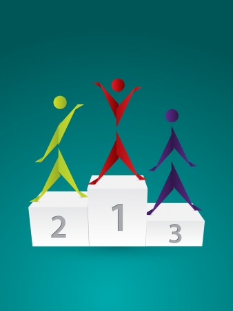 Origami people standing on white podium with numbersのイラスト素材