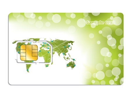 Sim card design with world map connections and dotted green backgroundのイラスト素材