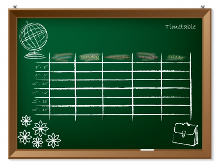 Empty timetable hand drawn on green chalkboardのイラスト素材