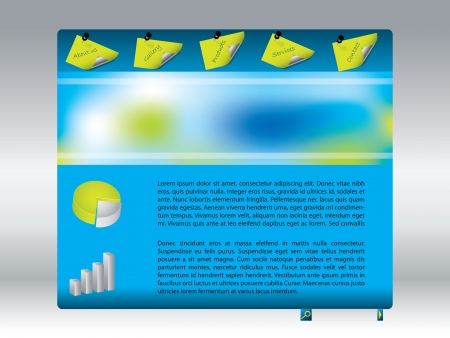 Cool blue website design template with thumb tacked notepaperのイラスト素材