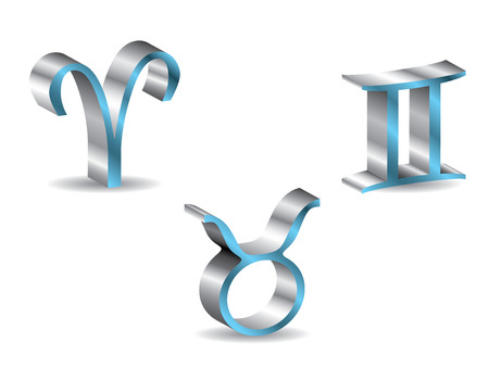 3d zodiac signs with shadows on white set 1のイラスト素材