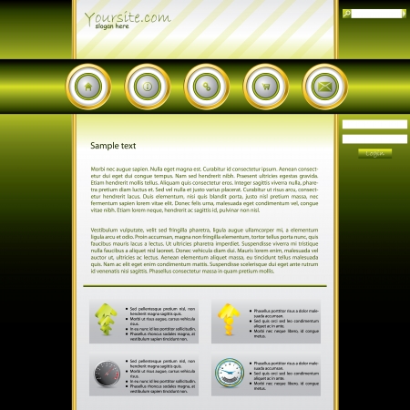 Shiny green website template with gold ring buttons のイラスト素材
