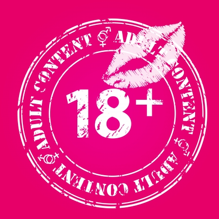 Grunge adult content stamp design sealed with lipsのイラスト素材