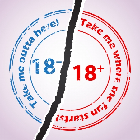 Option to choose adult and non adult content illustrated by grunge stampのイラスト素材