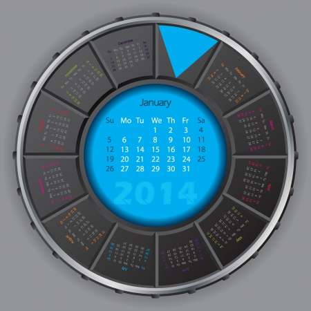 Cool digital rotateable 2014 calendar design with selectable monthsのイラスト素材