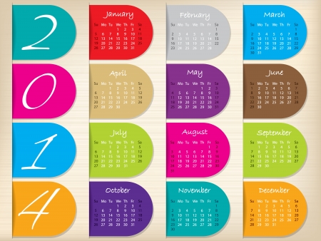 Color ribbon calendar design for the year 2014のイラスト素材
