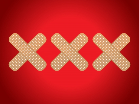XXX shaped plasters on glowing red backgroundのイラスト素材
