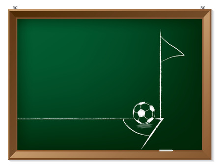 Soccer ball and flag in corner drawn on chalkboardのイラスト素材