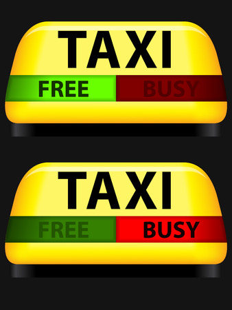 Yellow taxi sign with free and busy lightsのイラスト素材