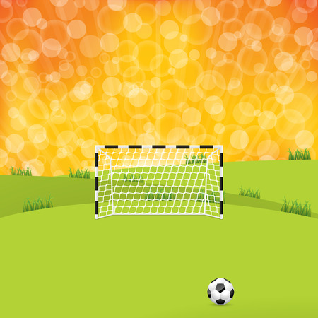 Soccer ball and gate with sunset のイラスト素材