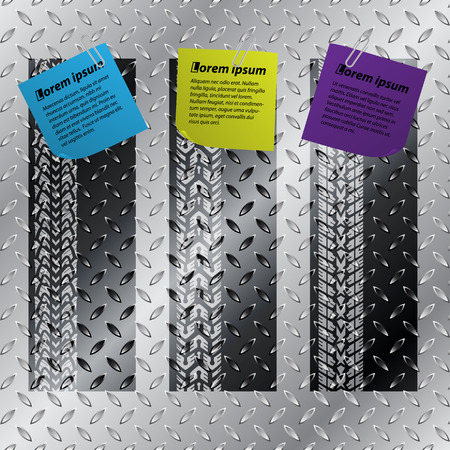 Industrial label set of three with tire treads and color notepapers のイラスト素材