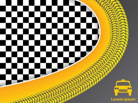 Taxi advertisement design with checkered background and wave shaped tire treadのイラスト素材